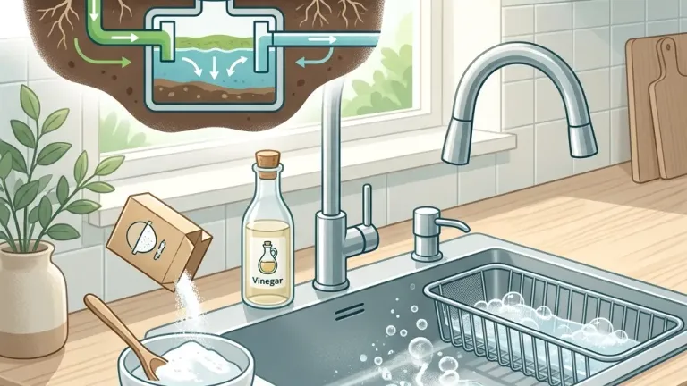 A person pouring a harsh chemical drain cleaner down a kitchen sink, highlighting the dangers to septic system biology.
